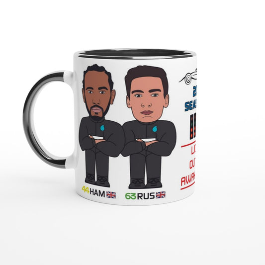 Formula 1 Fun Mug Caricature of the 2024 Mercedes team mates Lewis Hamilton and George Russell