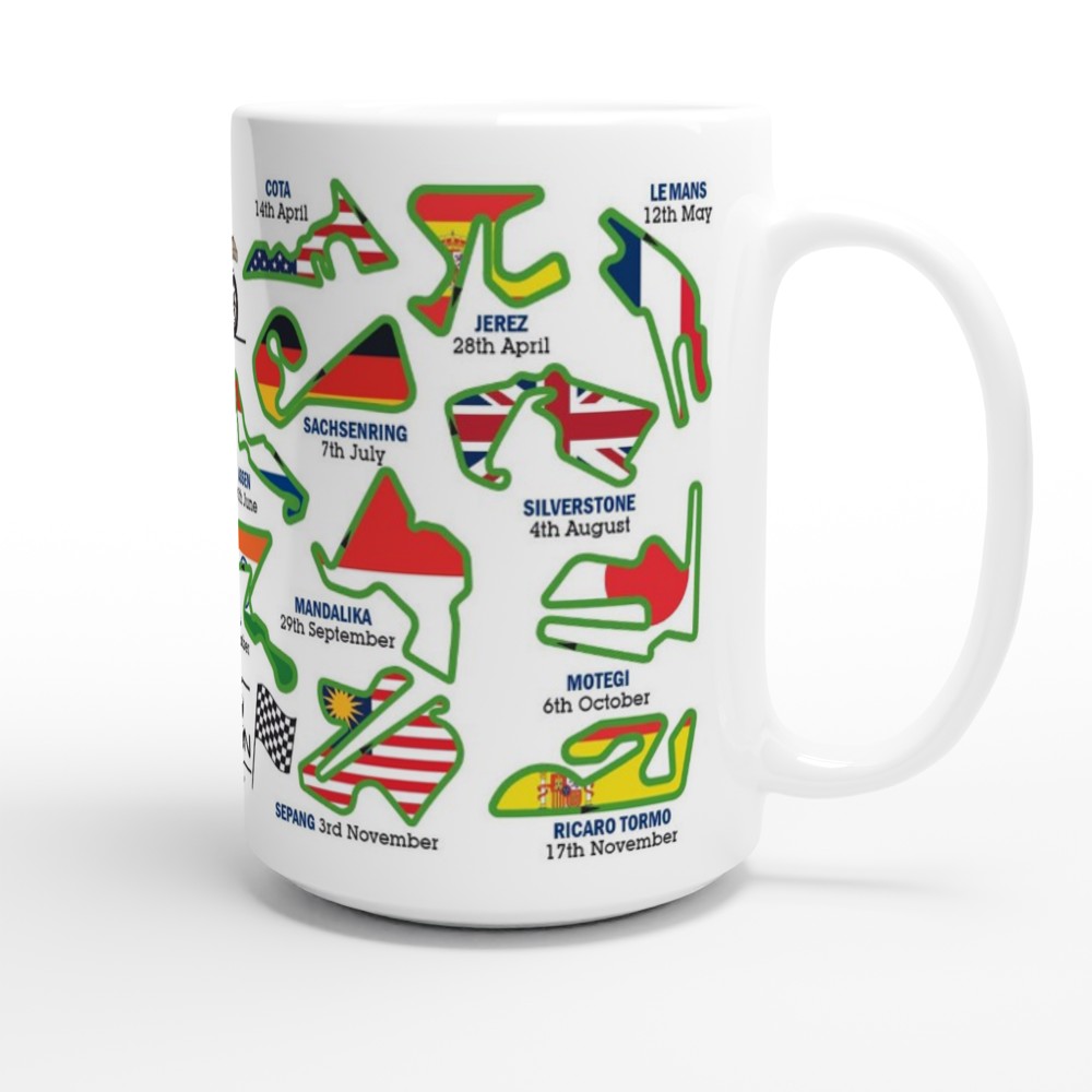 MotoGP 2024 Circuit & Flag XL 15oz Calendar Mugs - Motorcycle 2024 Season Fixture Mugs - All Moto GP Races