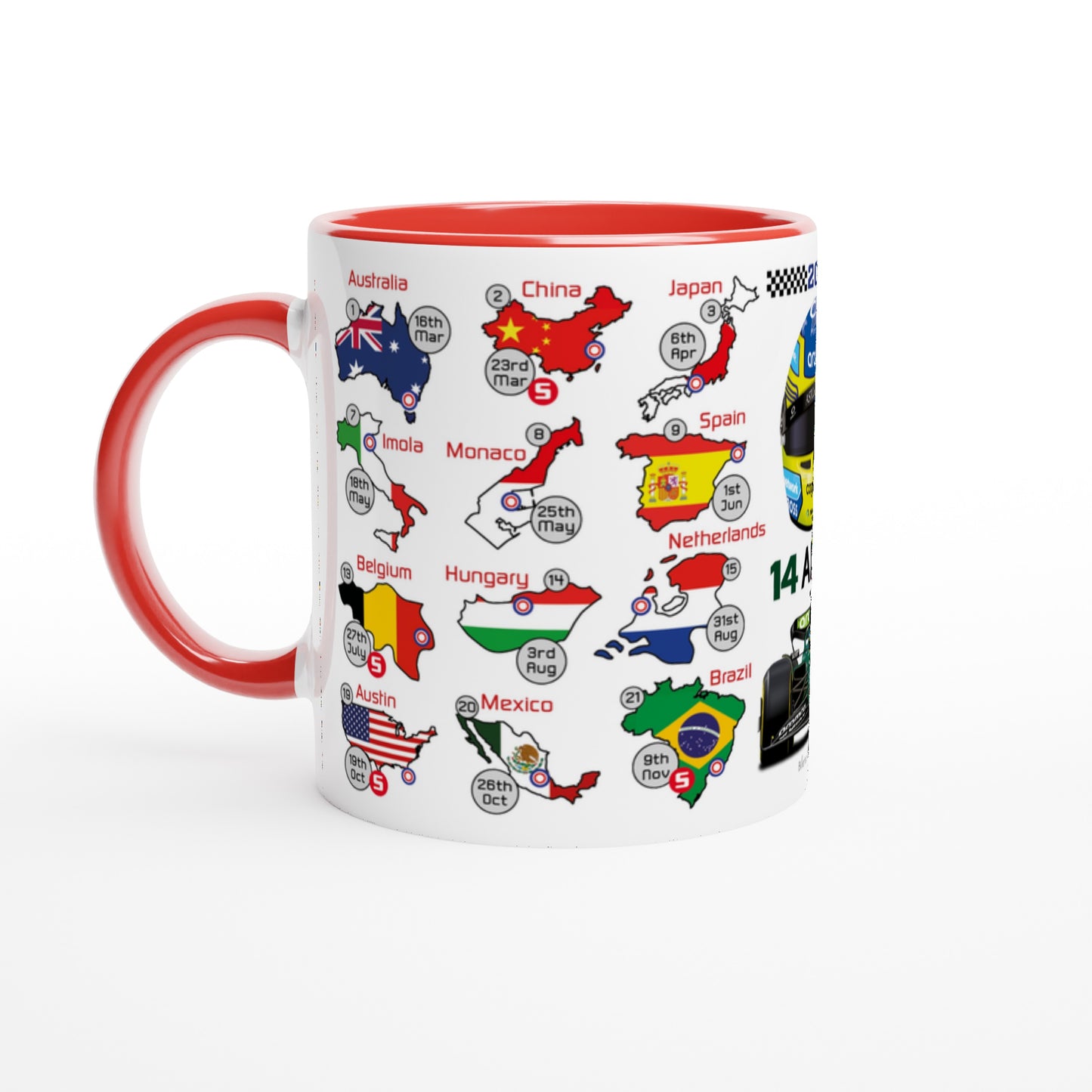 Fernando Alonso 2025 Formula 1 Season Fixtures Racing Calendar Mug