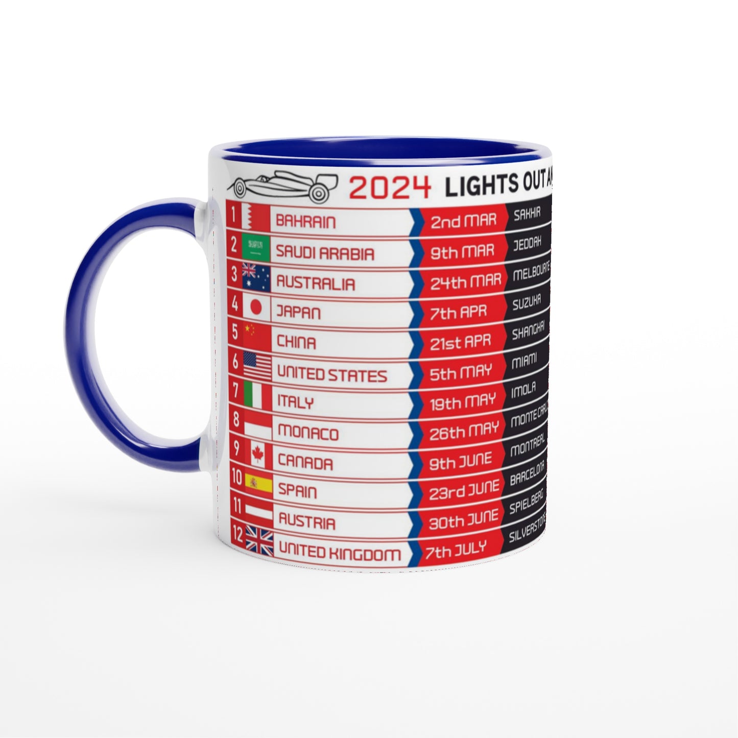 Formula 1 FIXTURES 2024 Mug - Formula 1 schedules calendar