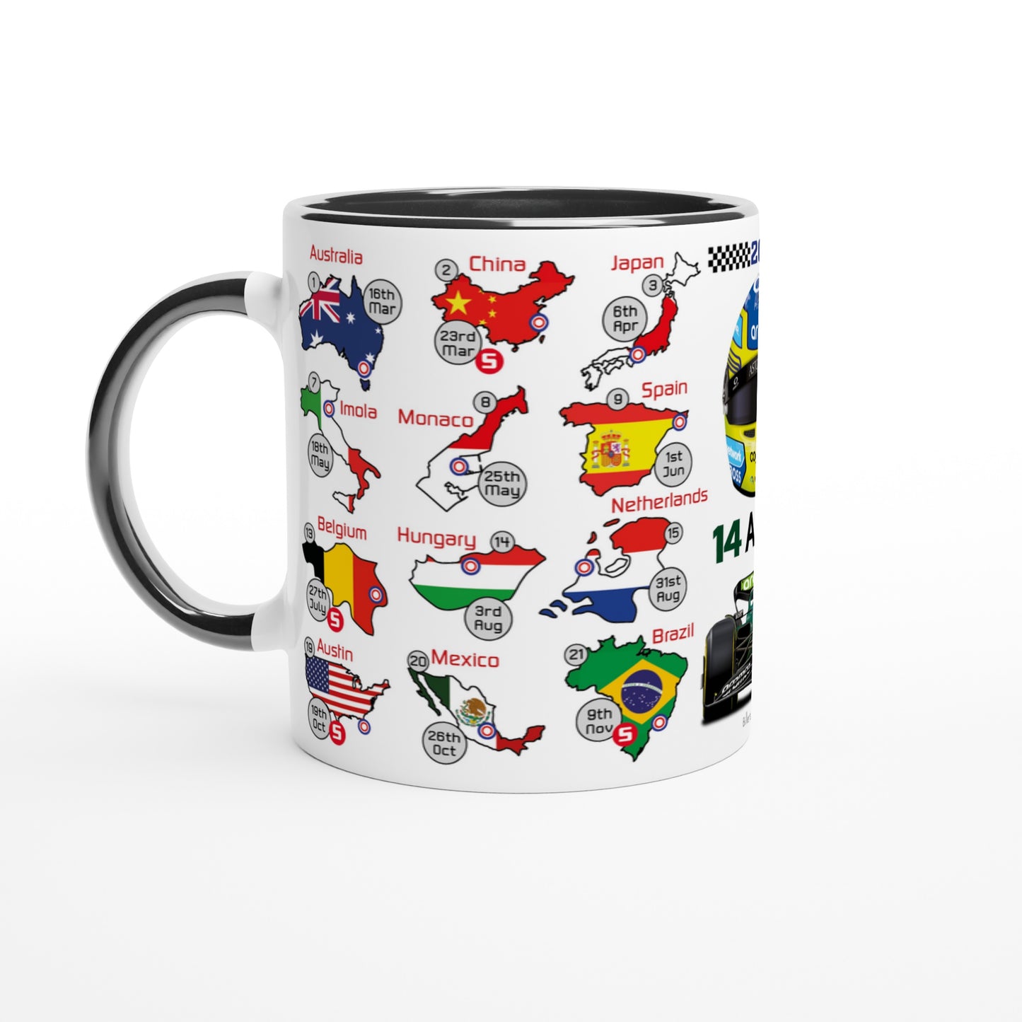 Fernando Alonso 2025 Formula 1 Season Fixtures Racing Calendar Mug