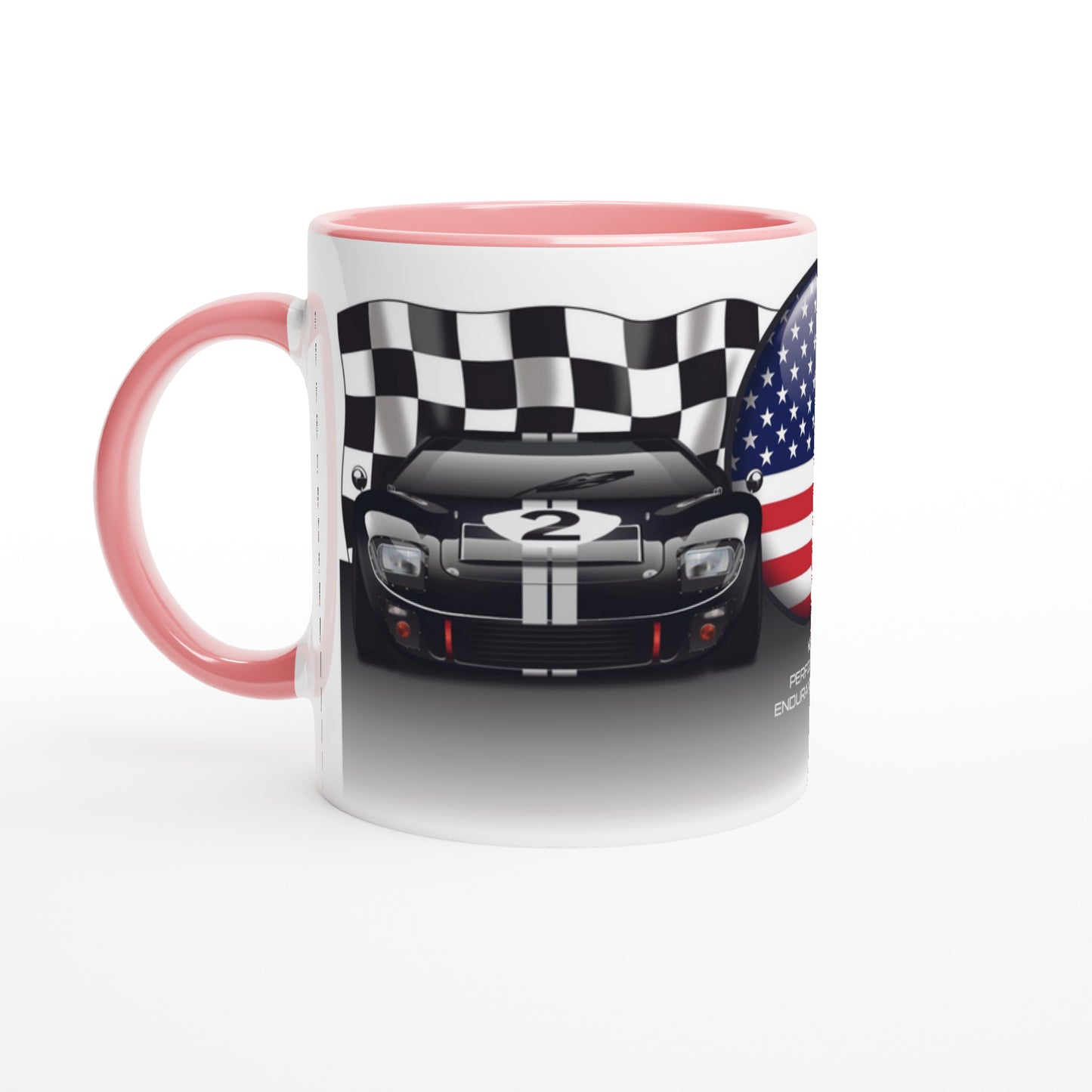 Ford GT40 Mug - Endurance Racing Car Mug on a US Flag background