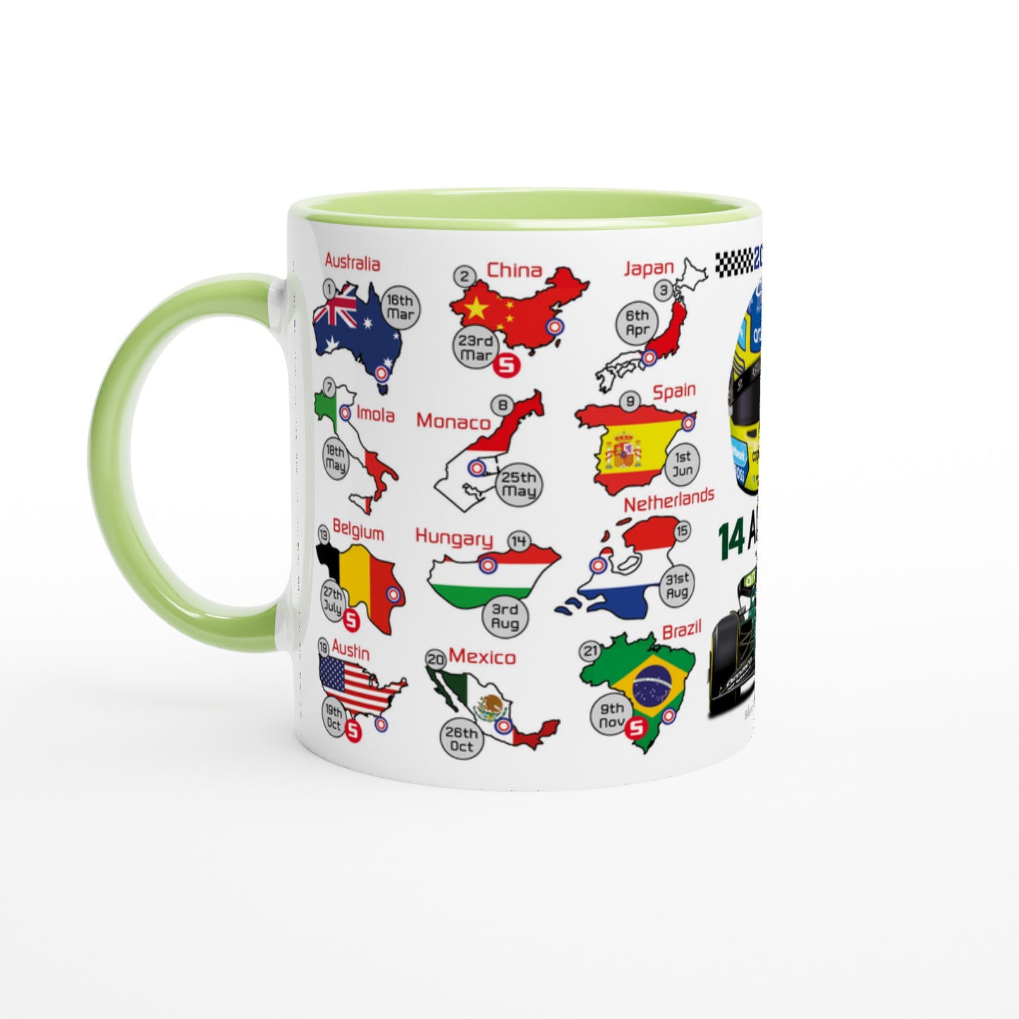 Fernando Alonso 2025 Formula 1 Season Fixtures Racing Calendar Mug