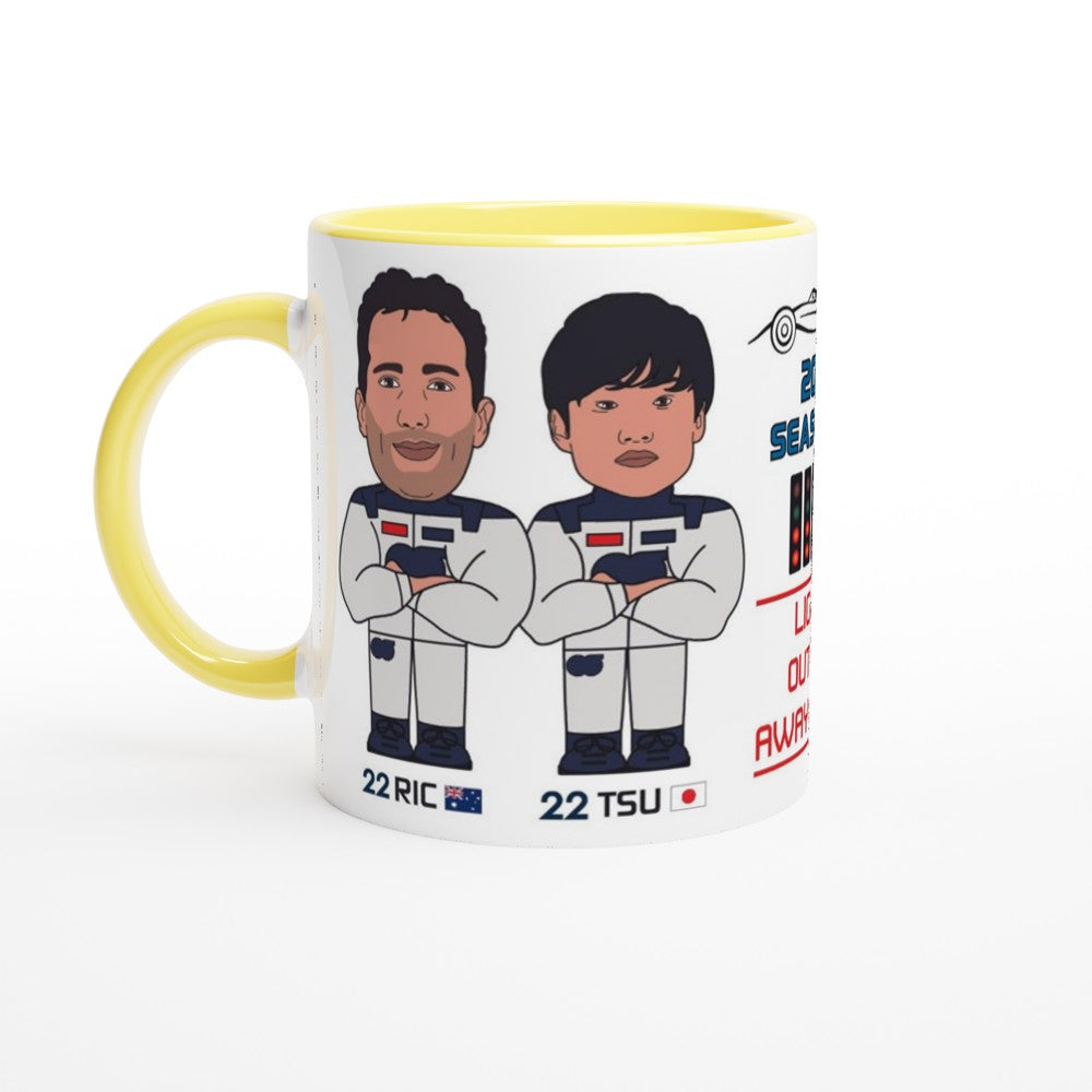 Formula 1 Fun Mug Caricature of the 2024 Alpha Tauri team mates Daniel Ricciado and Yuki Tsunoda