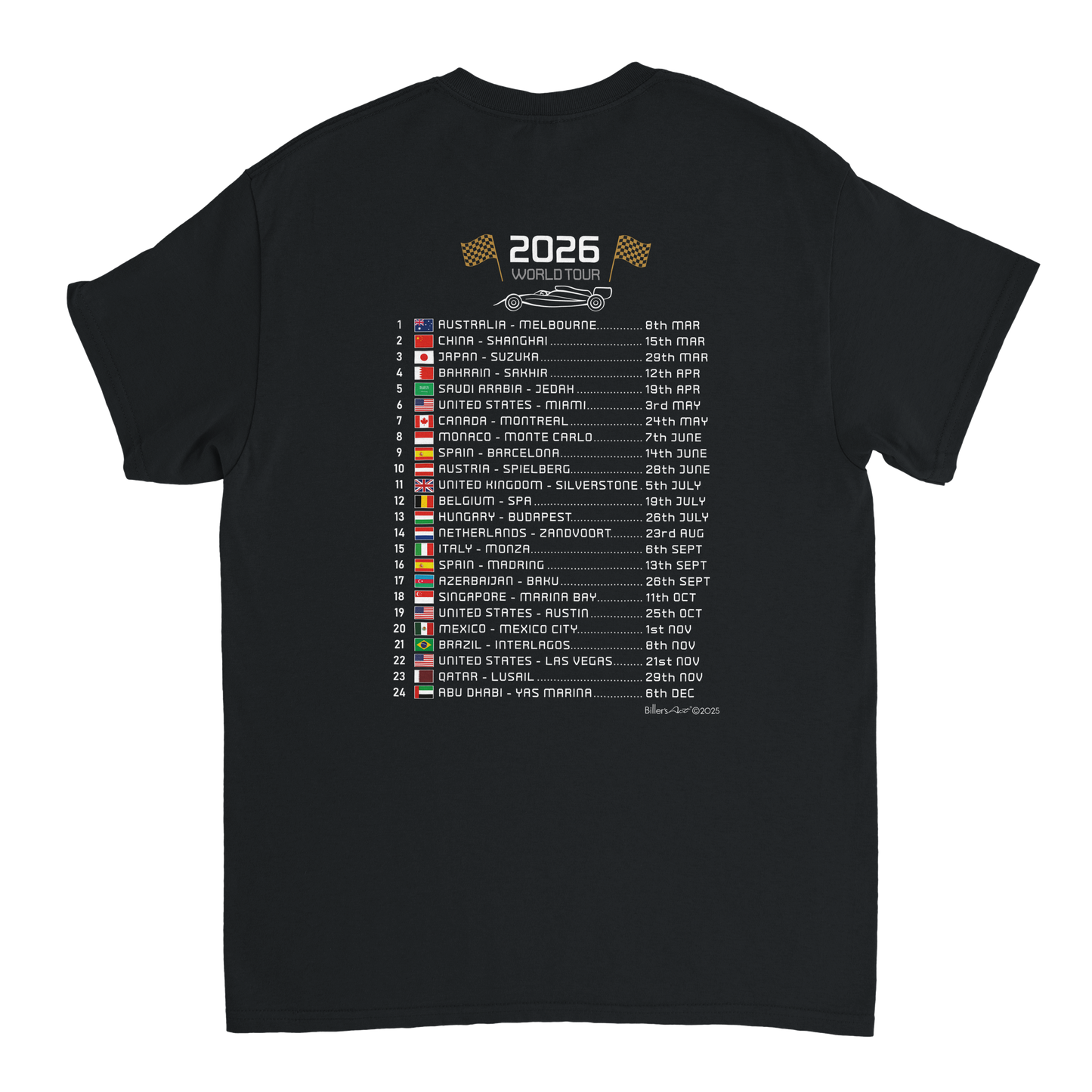 George Russell 2026 Cartoon Calendar Formula 1 F1 T-Shirt