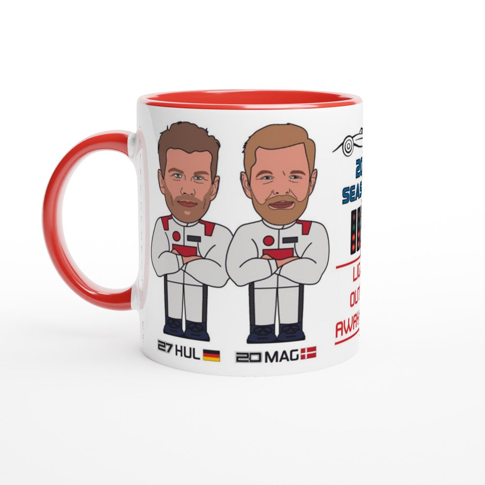 Formula 1 Fun Mug Caricature of the 2024 Haas team mates Nico Hulkenberg and Kevin Magnussen