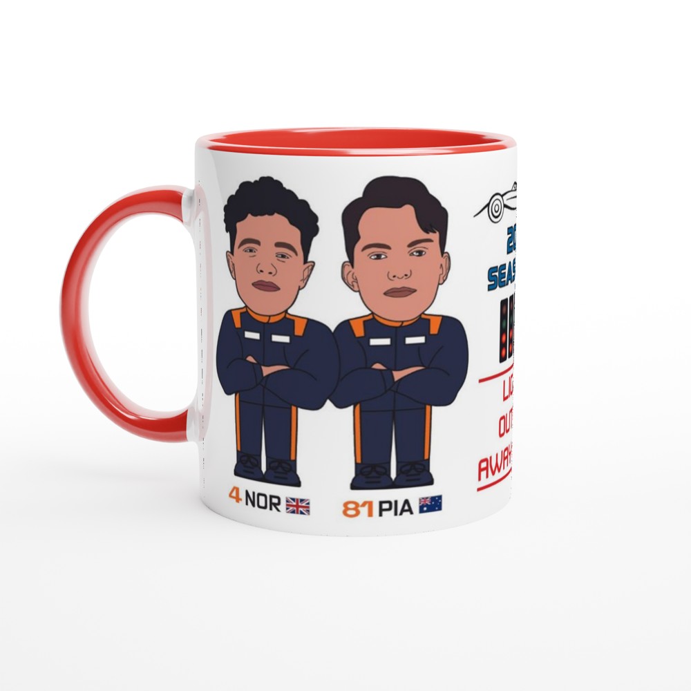 Formula 1 Fun Mug Caricature of the 2024 McLaren team mates Lando Norris and Oscar Piastri