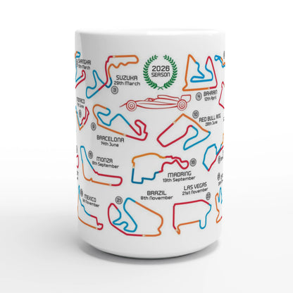 2026 Formula 1 Fixtures XL Mugs - 15oz With Circuits