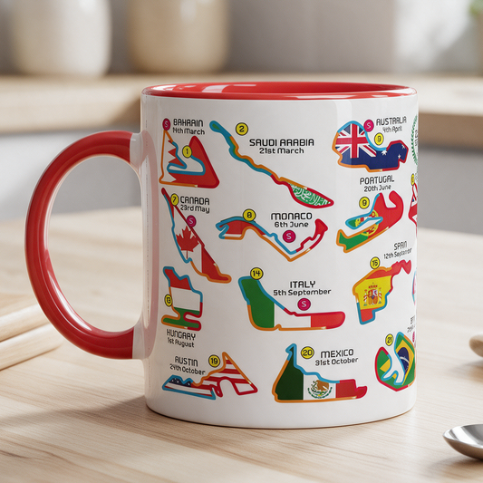 Formula 1 2027 Calendar Mug With Circuits and Flags