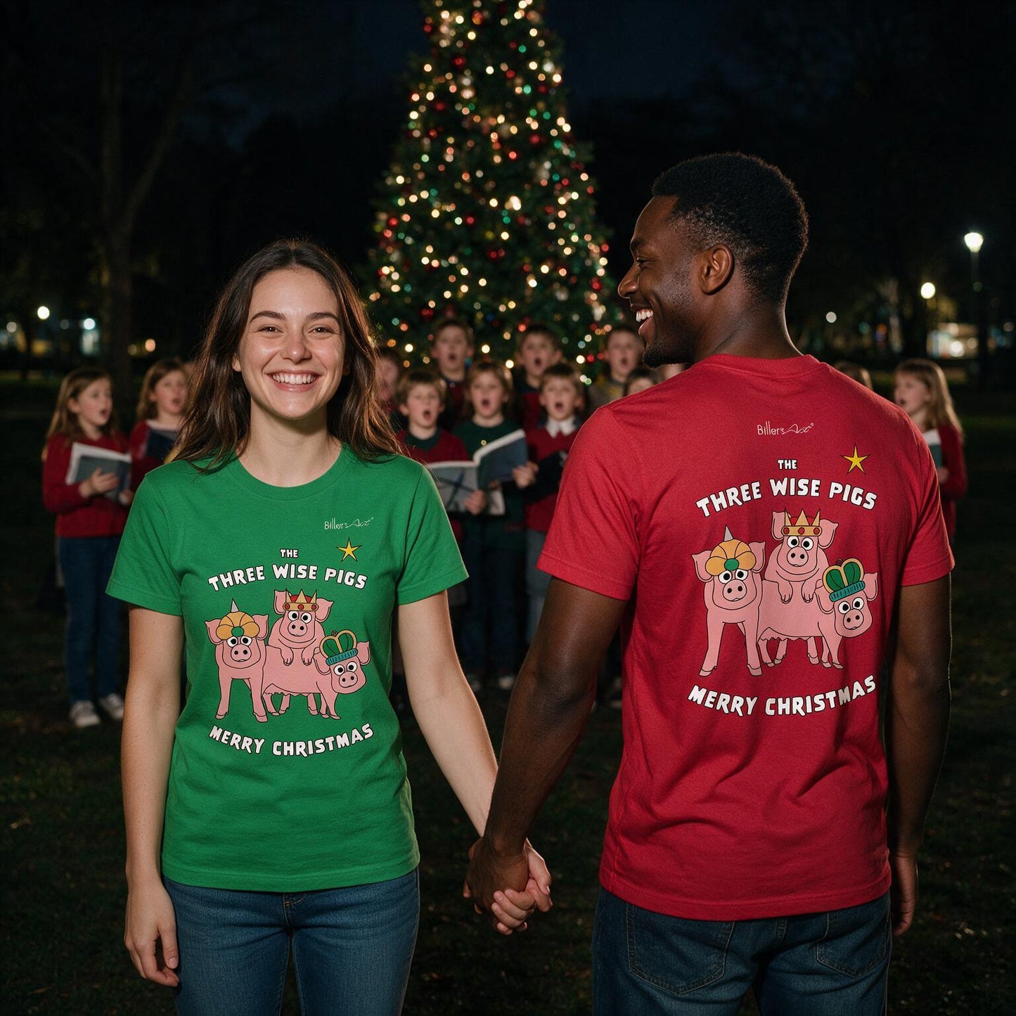 Three Wise Pigs Fun Christmas T-Shirt