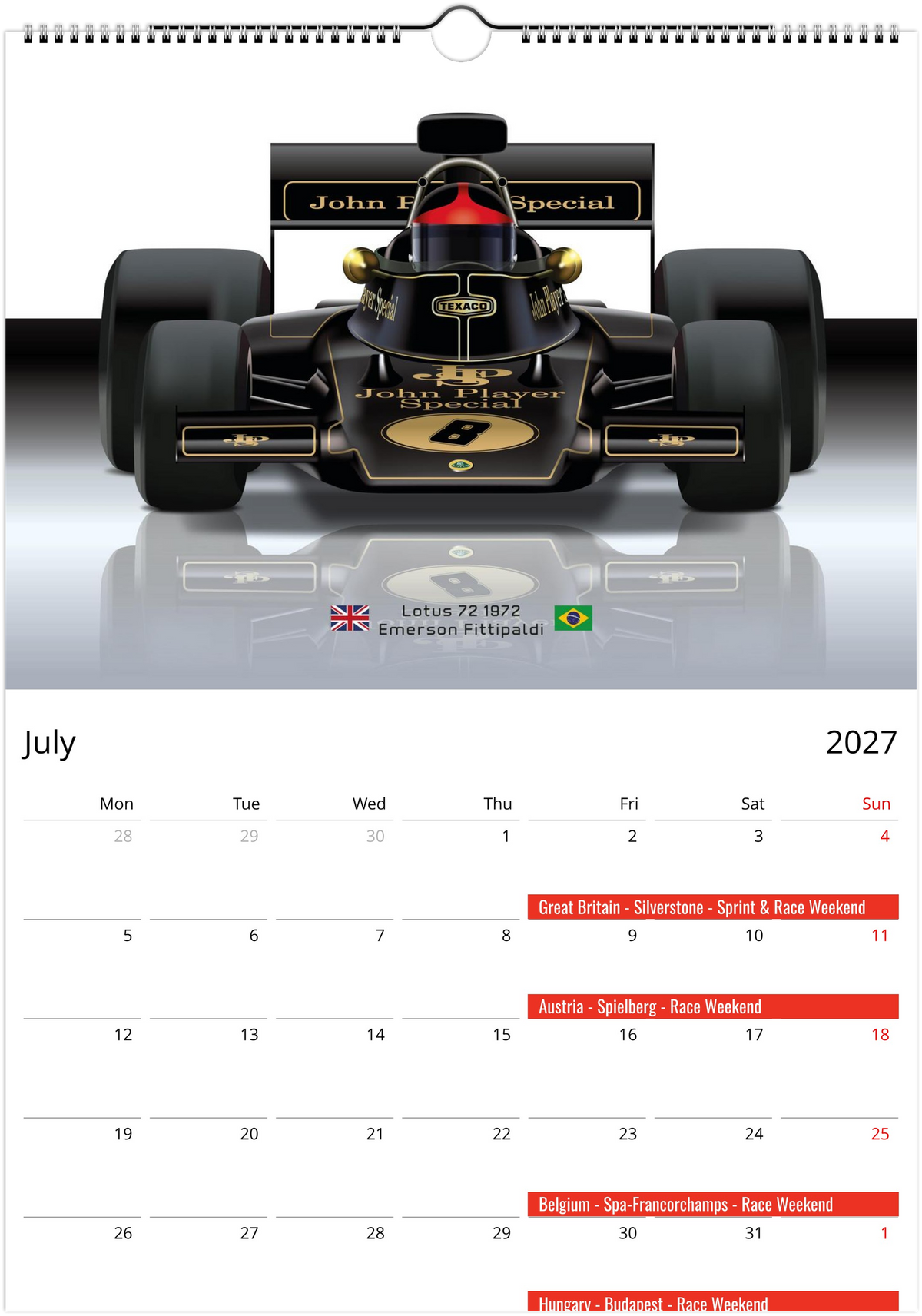2027 Formula 1 Coolest Cars Calendars