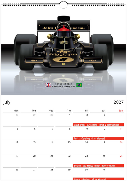 2027 Formula 1 Coolest Cars Calendars