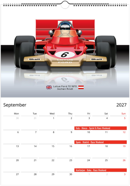 2027 Formula 1 Coolest Cars Calendar