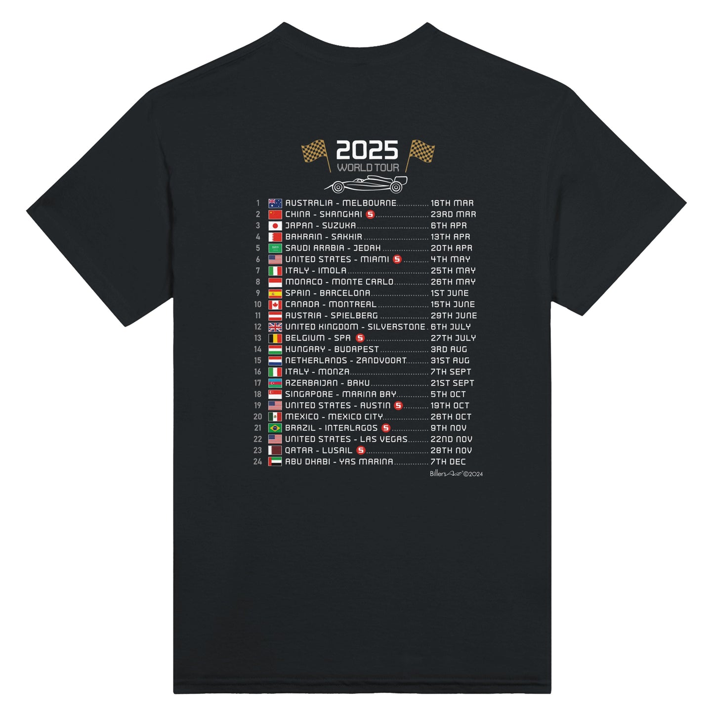 George Russell 2025 Race Calendar Formula 1 F1 T-Shirt