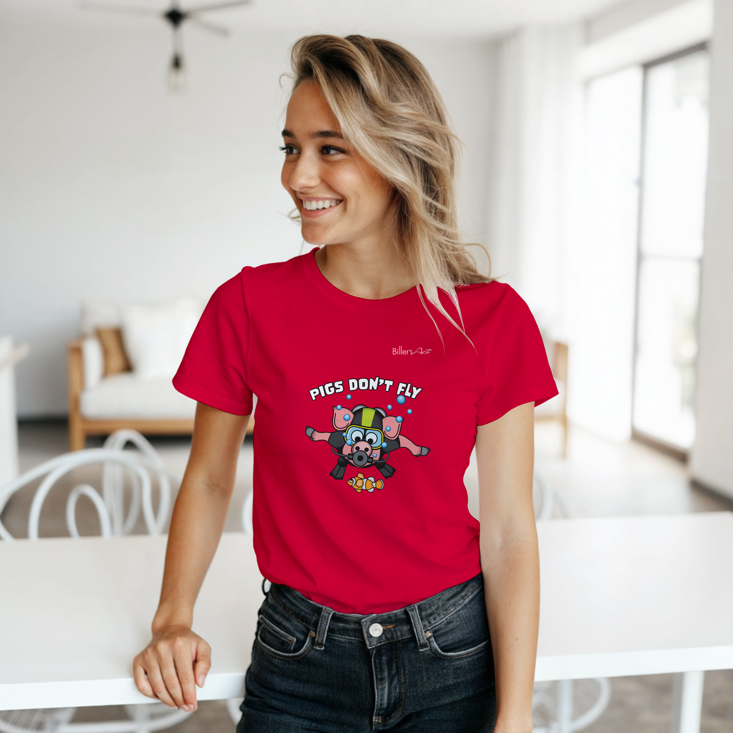 Pigs Don't Fly - Scuba Diving - Beach & Sure Leisure Wear Womens' Slim Fit T-Shirt