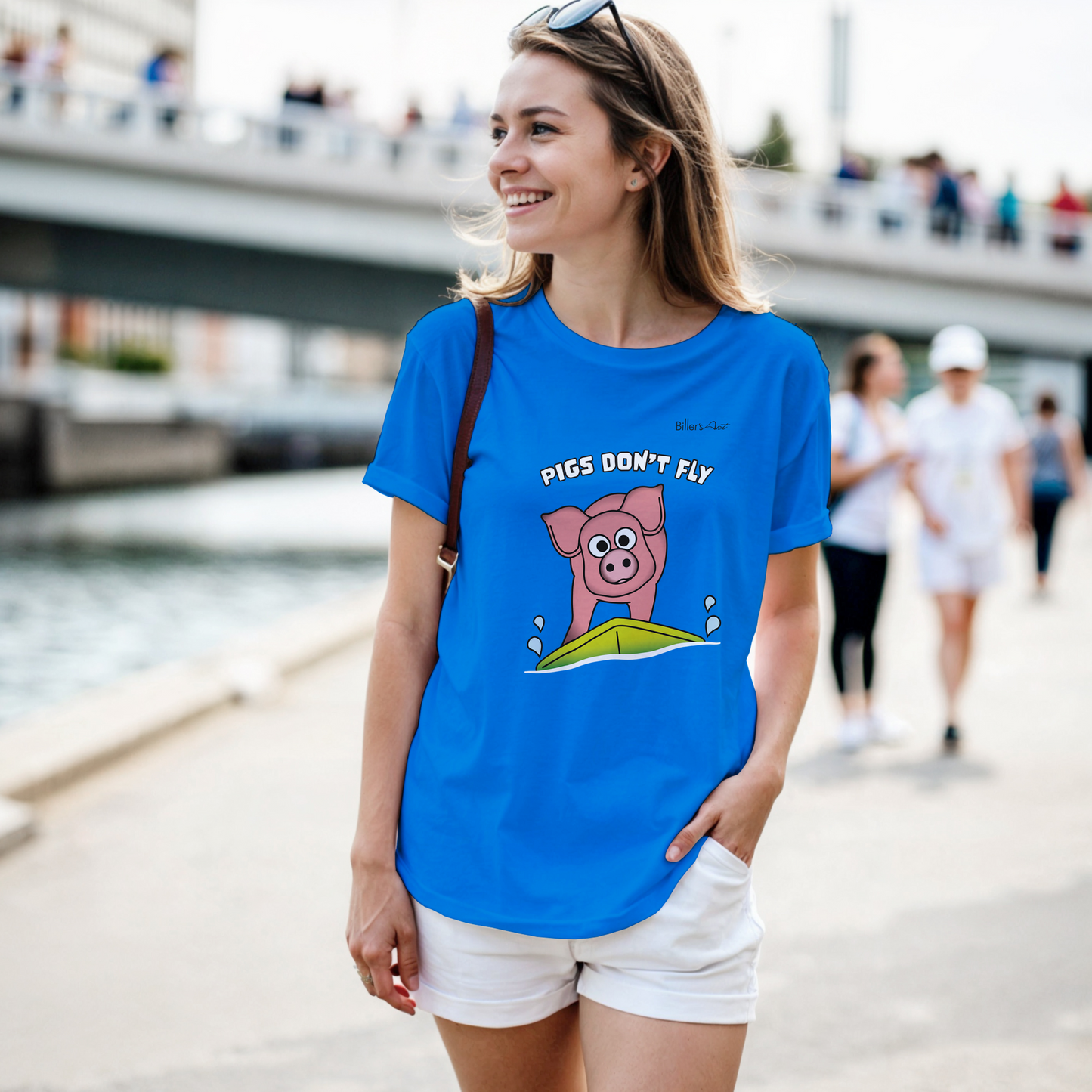 Pigs Don't Fly - Surfing - Beach & Sure Leisure Wear Womens' Slim Fit T-Shirt