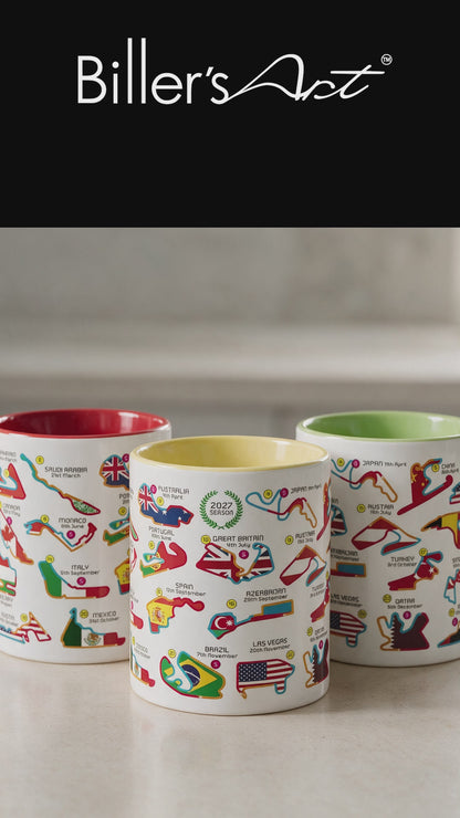 Formula 1 2027 Calendar Mug With Circuits and Flags