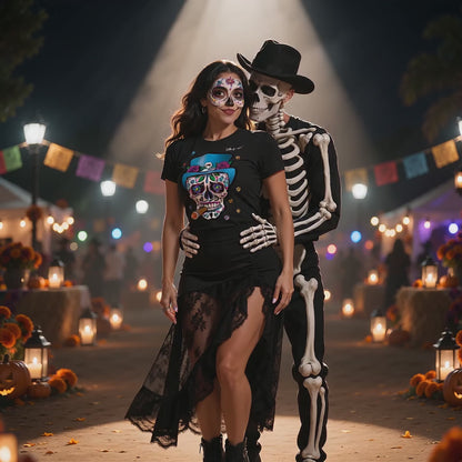 Day of the Dead Fire with Flowers Womens' Slim Fit T-Shirt
