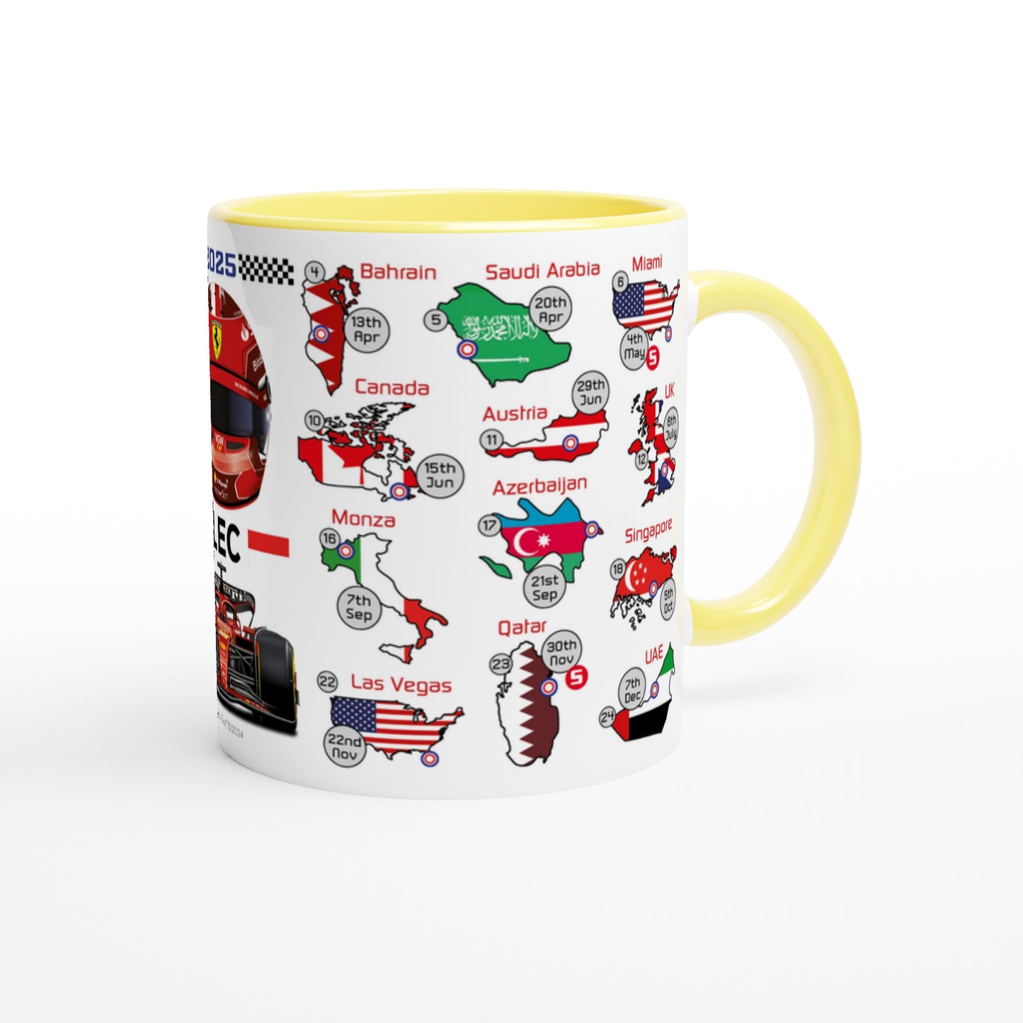 Charles Leclerc 2025 Formula 1 Season Fixtures Racing Calendar Mug (2024 also still available)