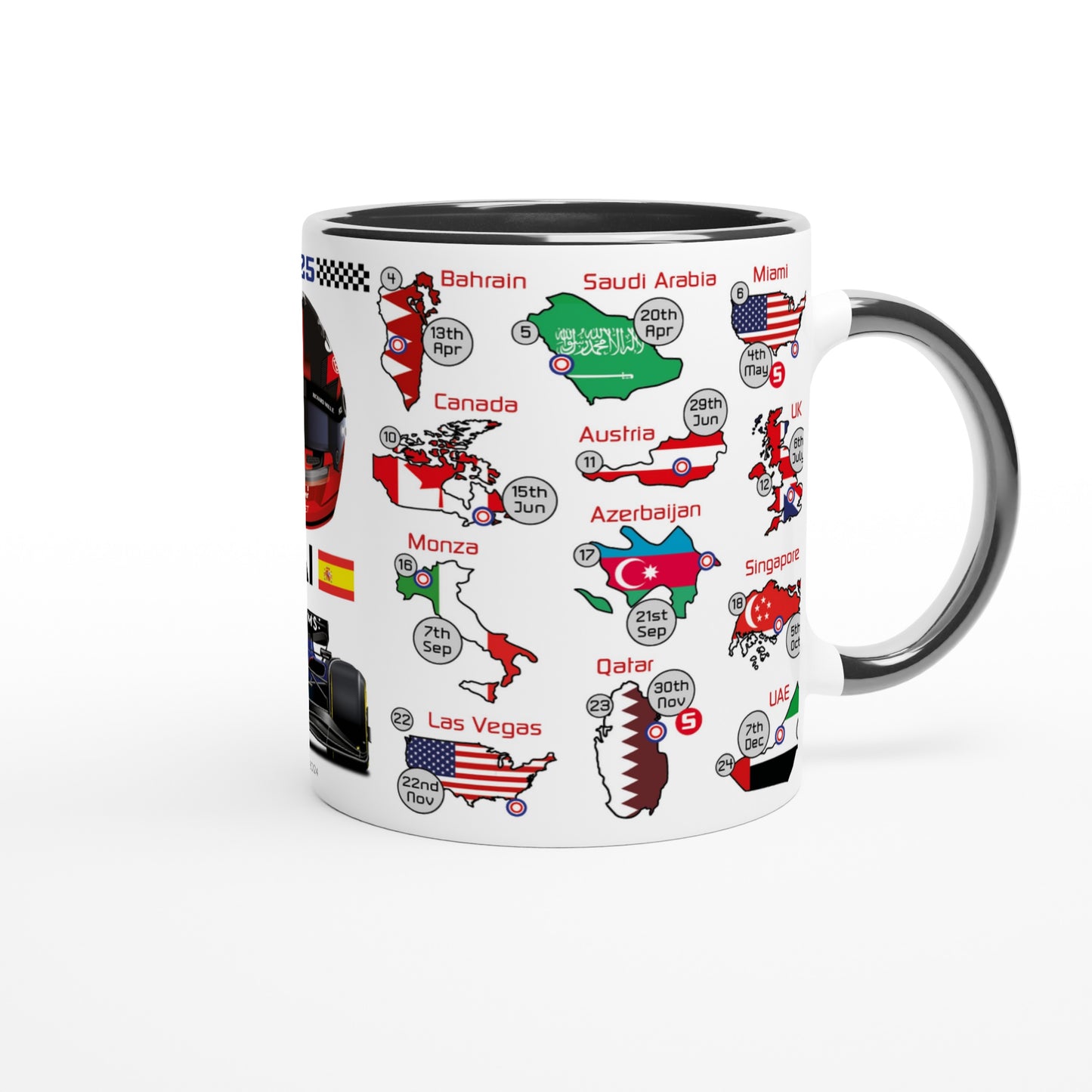 Carlos Sainz 2025 Formula 1 Season Fixtures Racing Calendar Mug