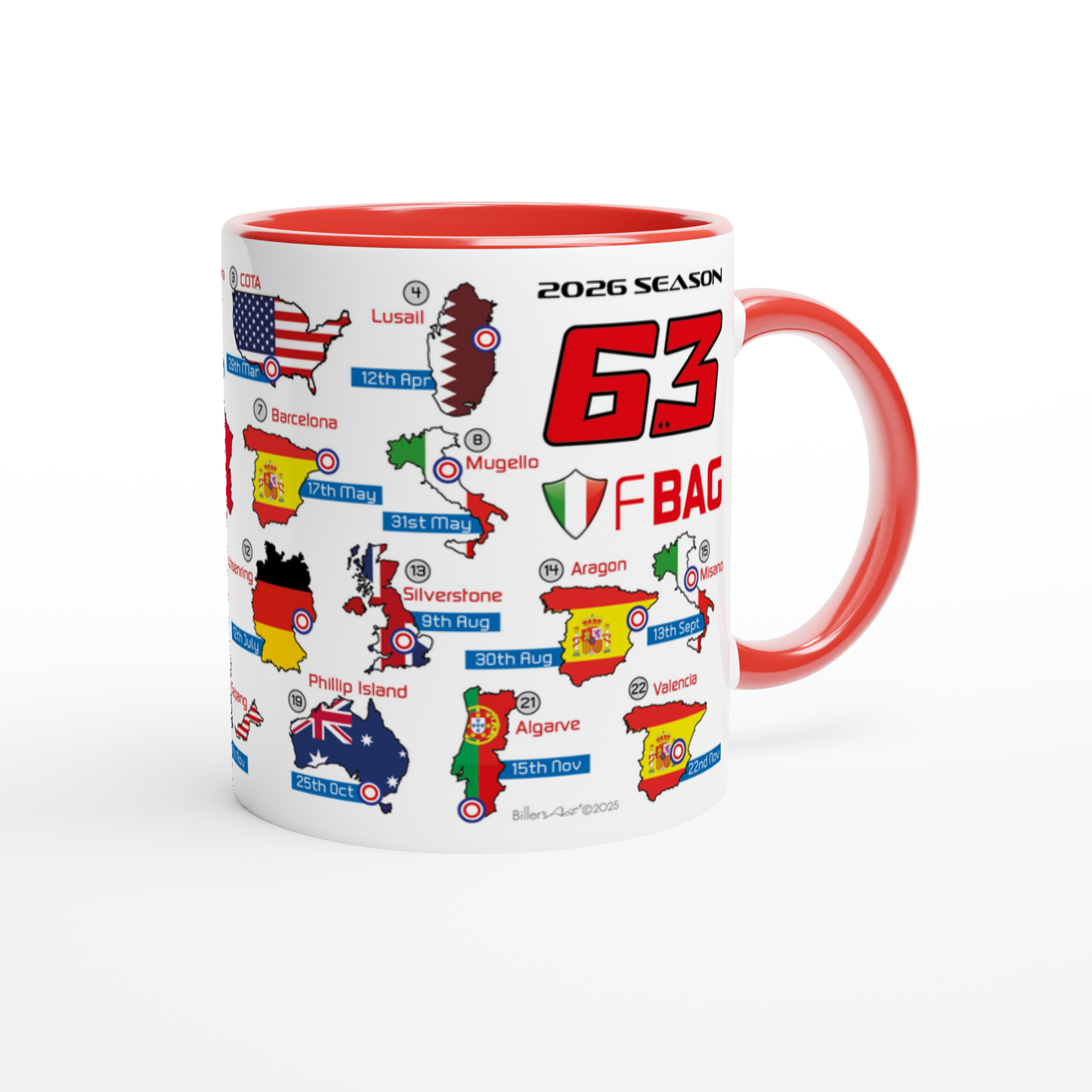 Pecco Bagnaia MotoGP 2026 Season Fixtures Racing Calendar Mug