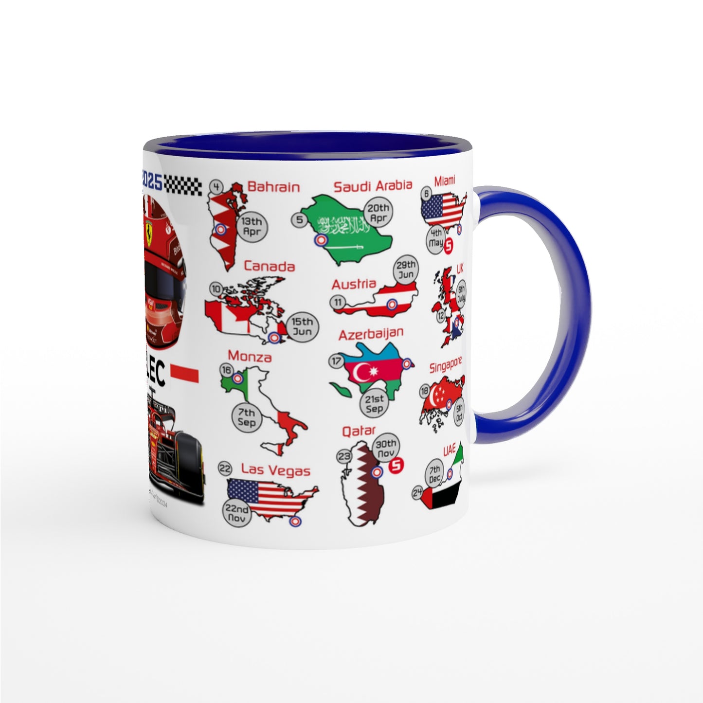 Charles Leclerc 2025 Formula 1 Season Fixtures Racing Calendar Mug (2024 also still available)