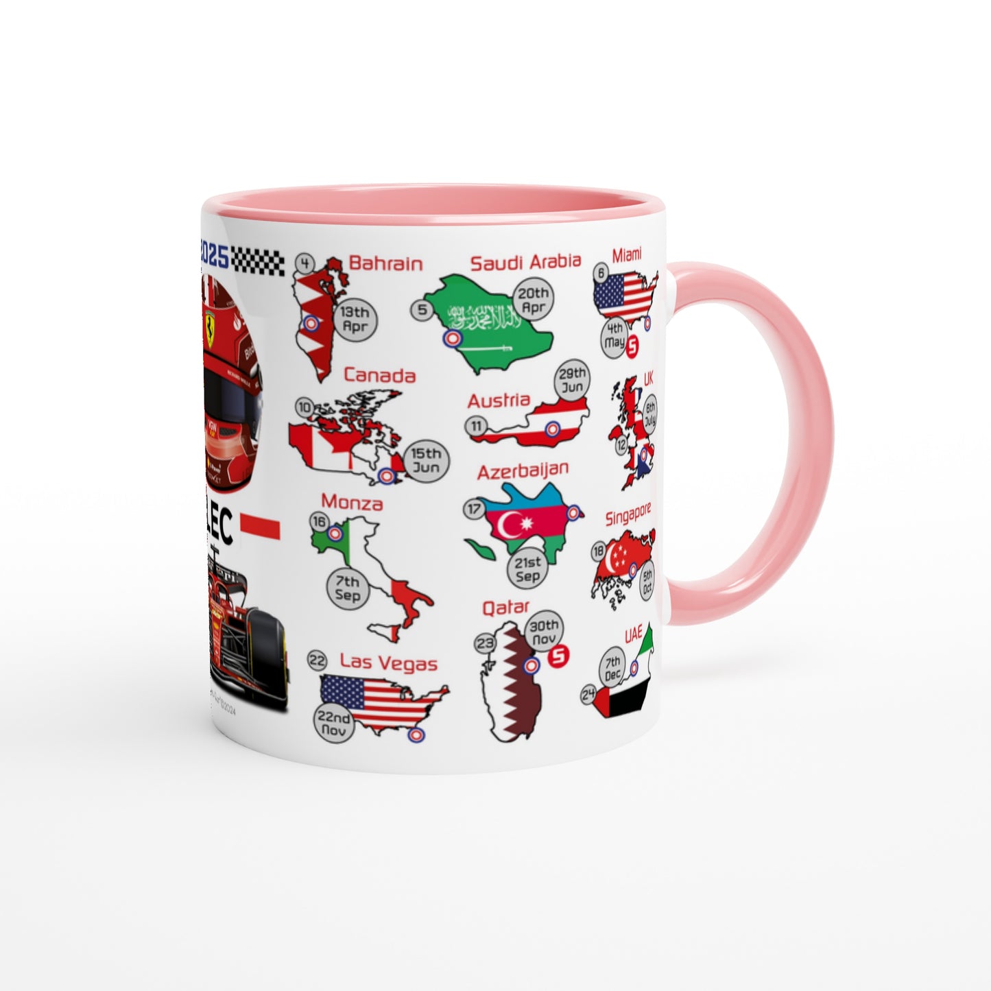 Charles Leclerc 2025 Formula 1 Season Fixtures Racing Calendar Mug (2024 also still available)